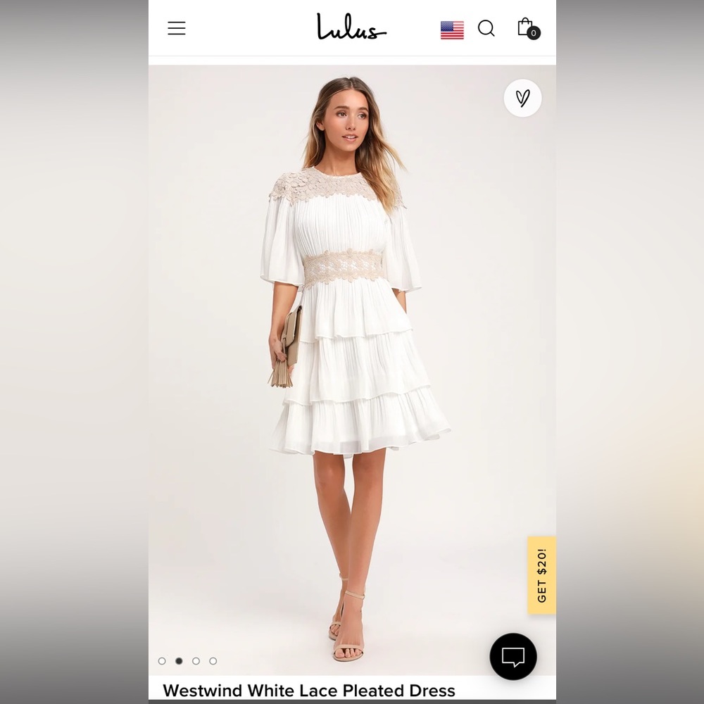Lulu’s Westwind White Lace Pleated Dress